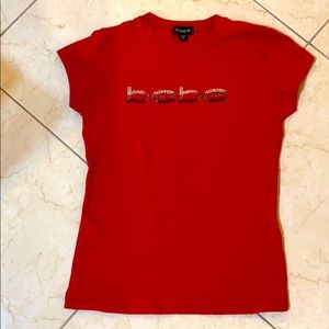 Bebe red t shirt with rhrinstones